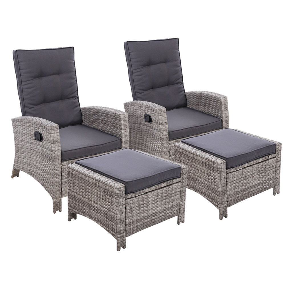 2pc Sun Lounge Recliner Chair Wicker, Outdoor Wicker Lounger Sofa Bed